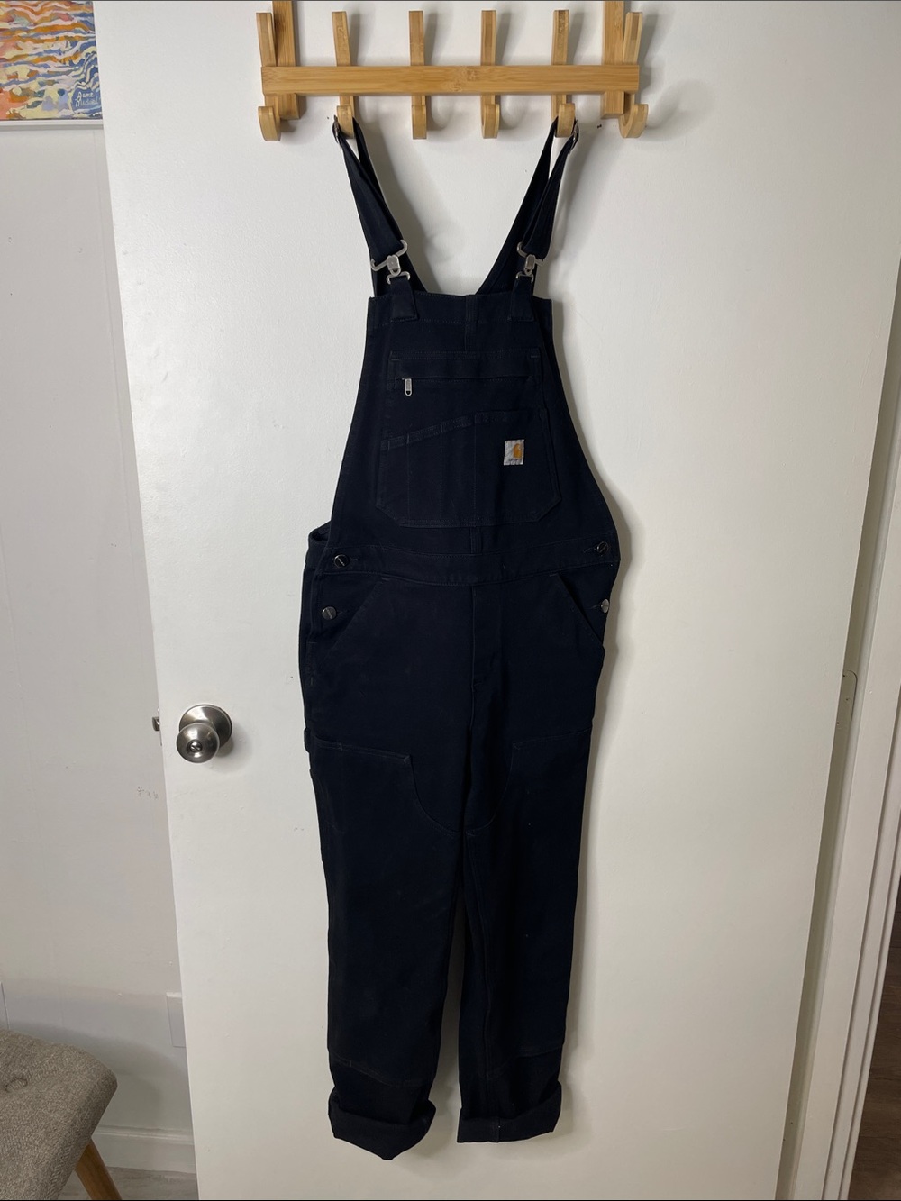 Carhartt Black Canvas Bib Overalls Relaxed Fit with Utility Pockets